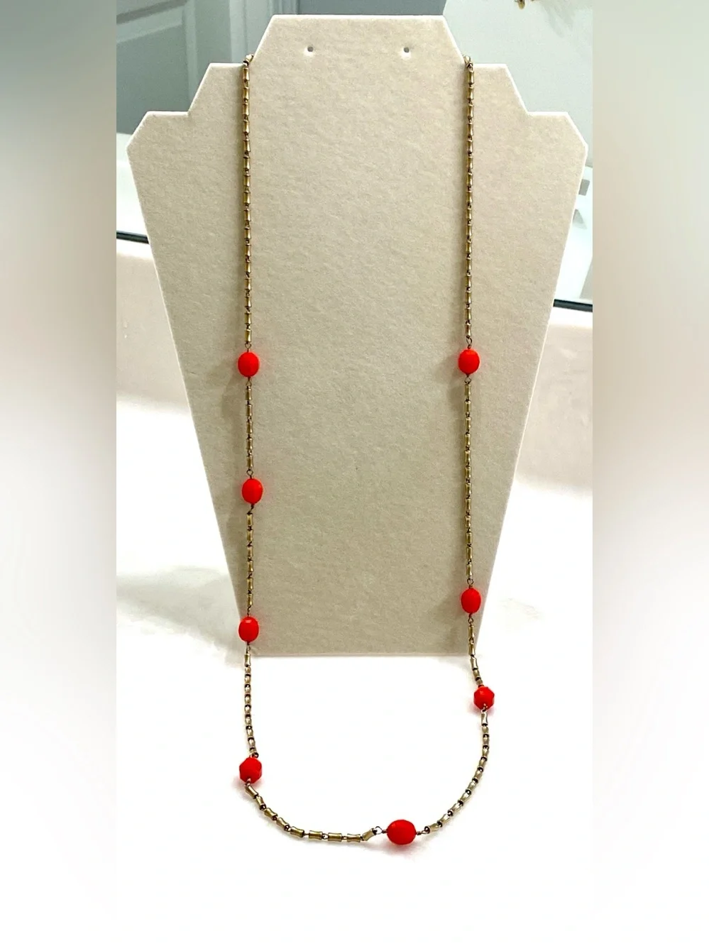 J. Crew Gold-Tone Long Necklace with Red Beads